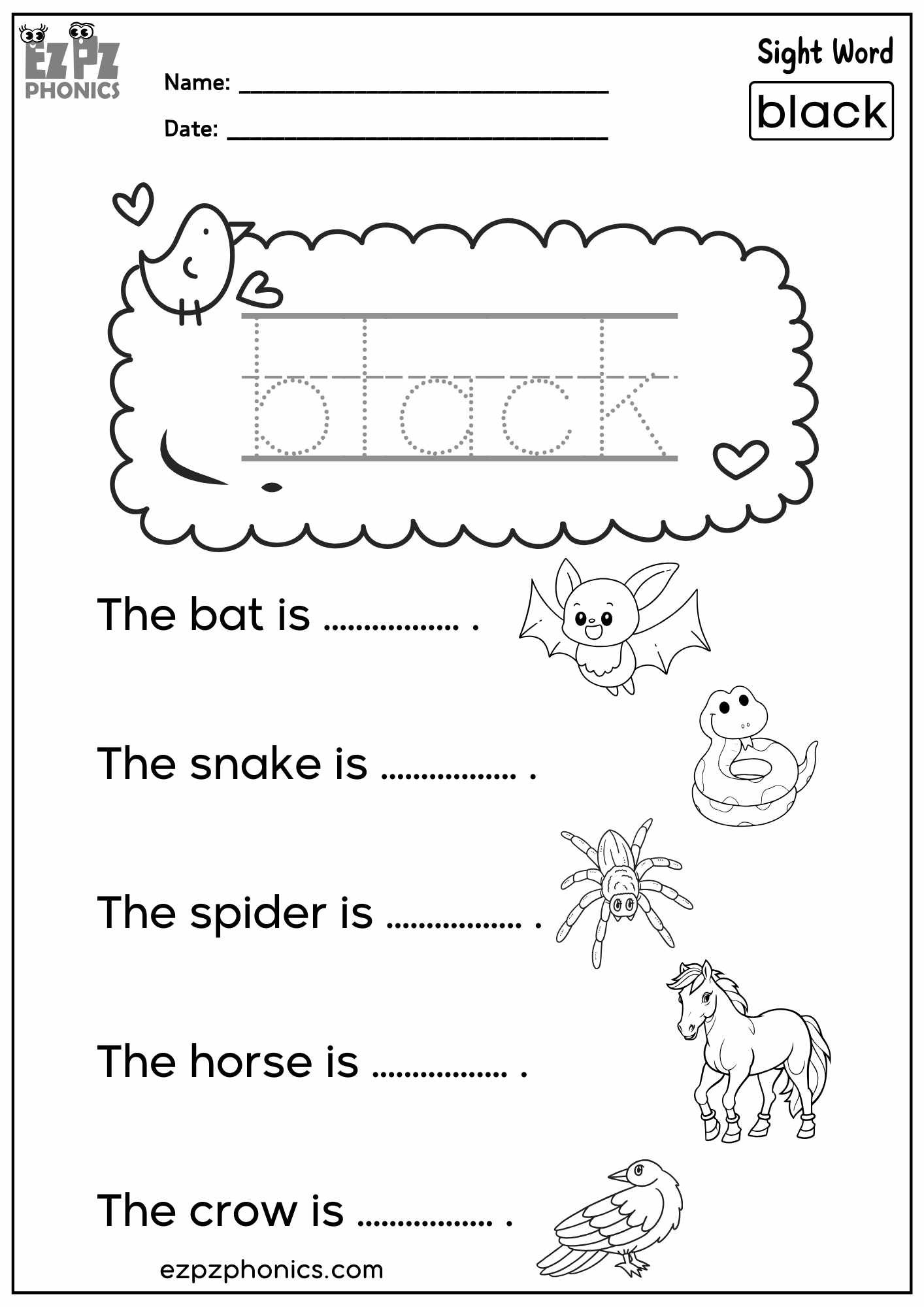 “Black” Sight Word Sentences – Fun Practice for Kindergarten & First Grade PDF Download